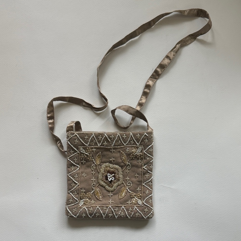 Embroidered Tan Crossbody Bag